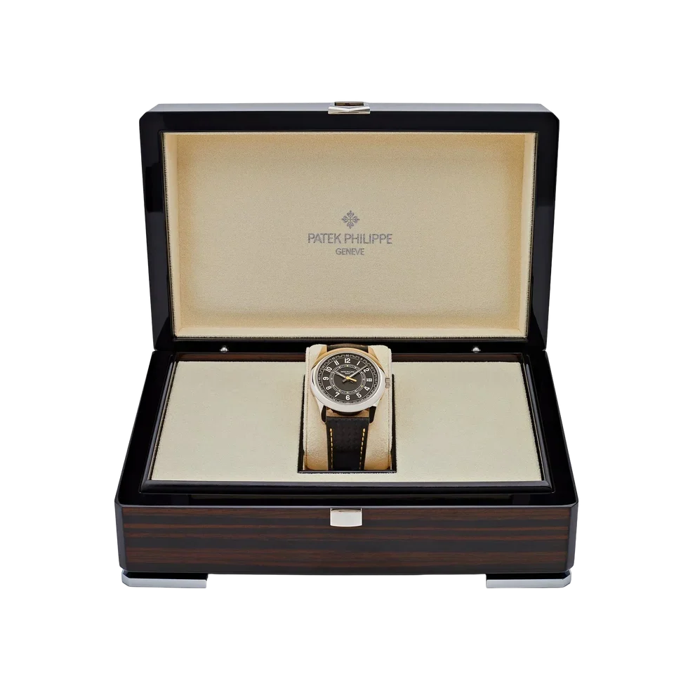 Calatrava 40mm 6007G-001 White Gold Black Dial Yellow Accents