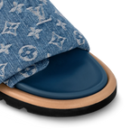 LV Sandals Pool Pillow Flat Comfort Mule Blue Denim