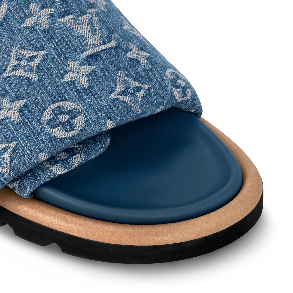 LV Sandals Pool Pillow Flat Comfort Mule Blue Denim